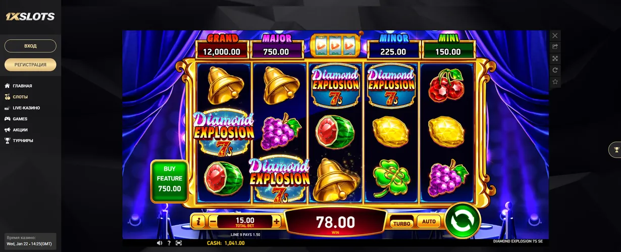 Интерфейс казино 1xslots